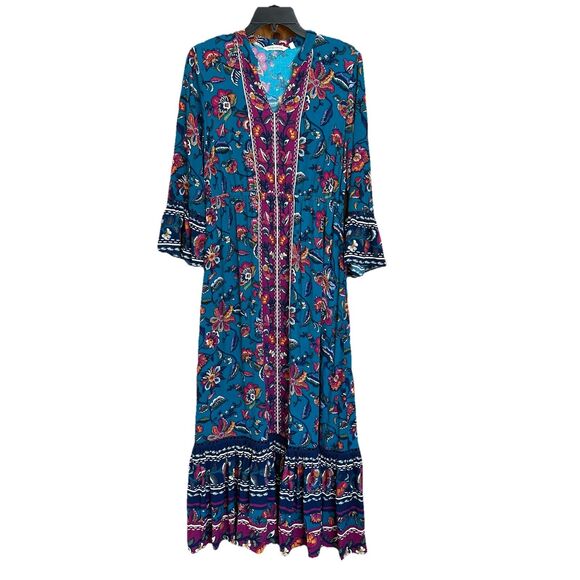 Soft Surroundings Maxi Dress XS Multicolor Floral Tiered Flowy Boho Pullover - Picture 1 of 6